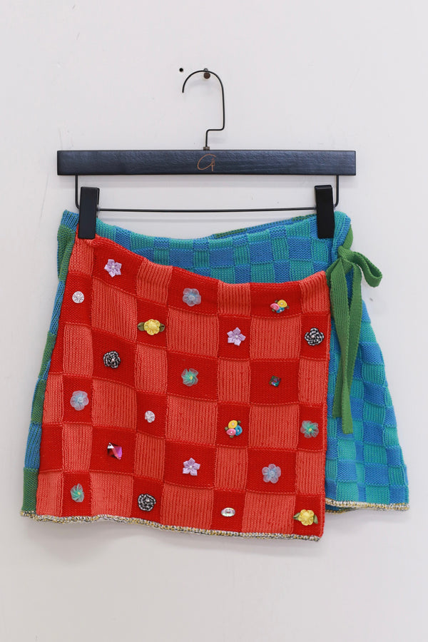 YANYAN KNITS 25 Spring/Summer Embellished Plaid Waist Mini Skirt YYK-YYW25-0632-PINSE Colorblock